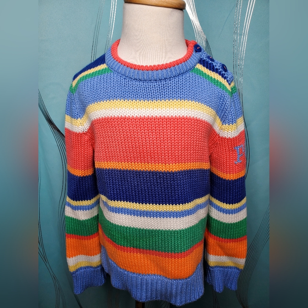 POLO Ralph Lauren Multicolor Toddler Girl Striped Cable Knit Sweater.